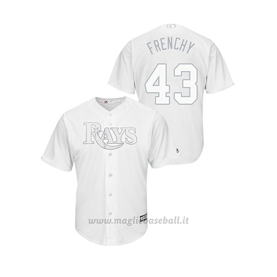 Maglia Baseball Hombre Tampa Bay Rays 43 Michael Brosseau 2019 Players Weekend Replica Bianco